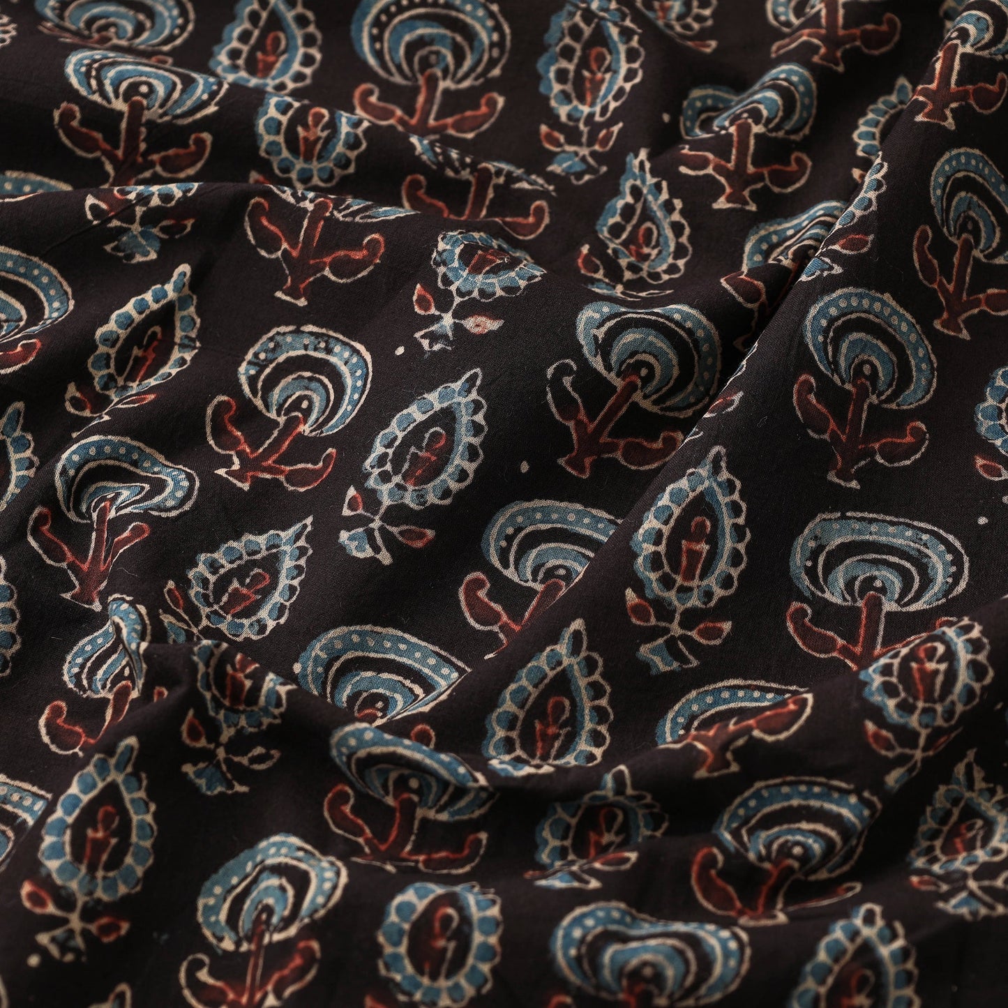 Black Natural Dyed Block Print Cotton Ajrakh Fabric
