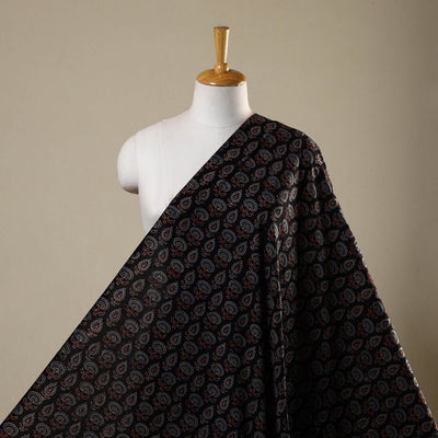 Black Natural Dyed Block Print Cotton Ajrakh Fabric