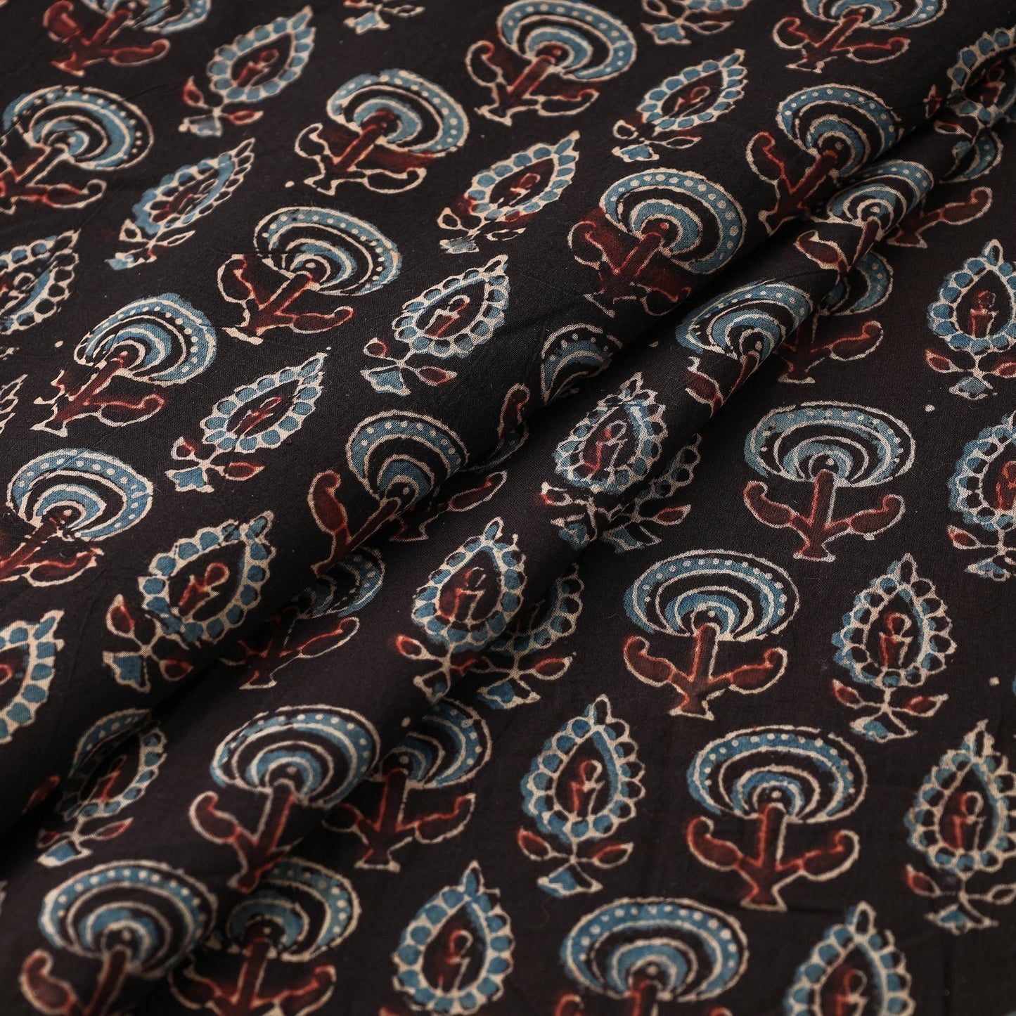Black Natural Dyed Block Print Cotton Ajrakh Fabric
