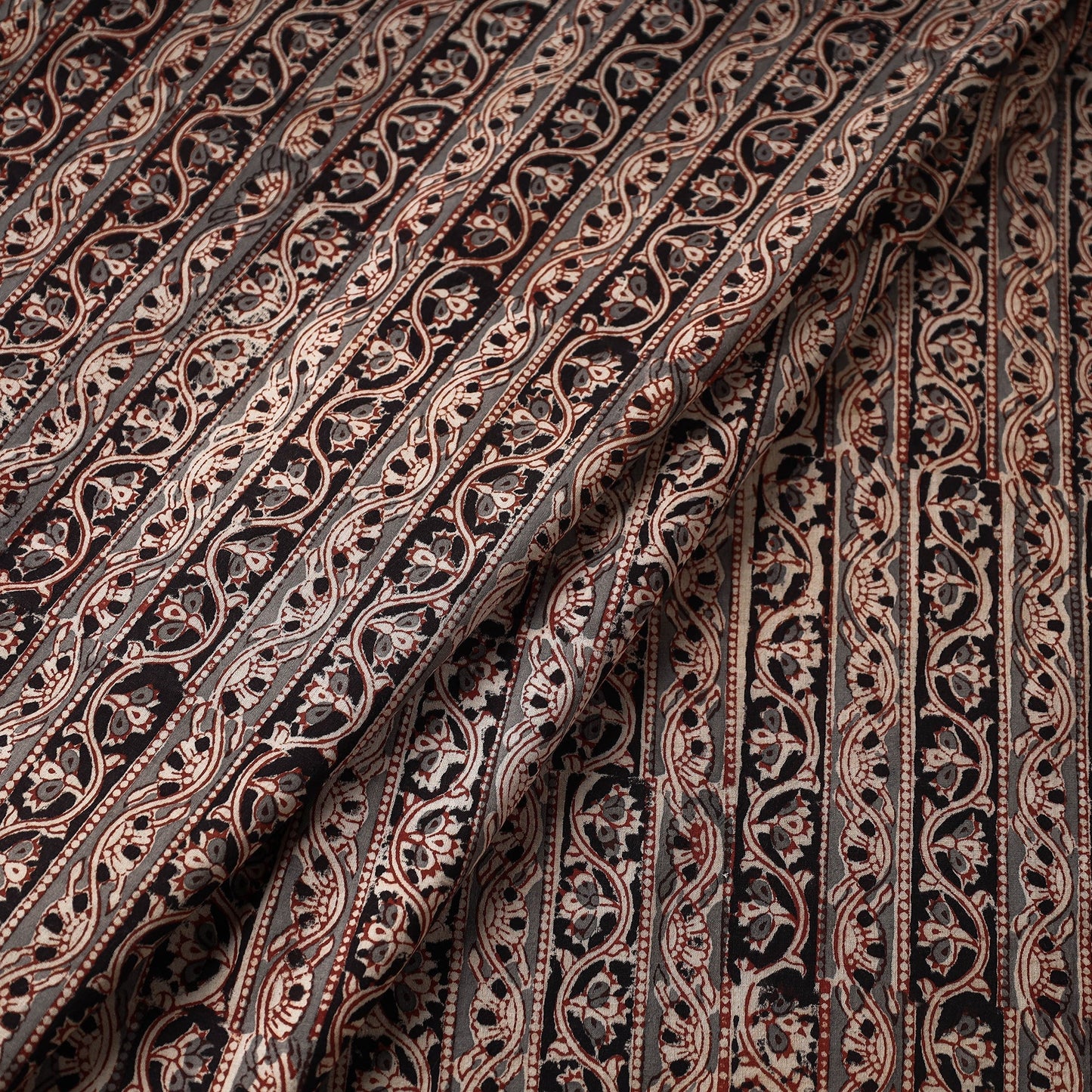 Black Natural Dyed Block Print Cotton Kalamkari Fabric