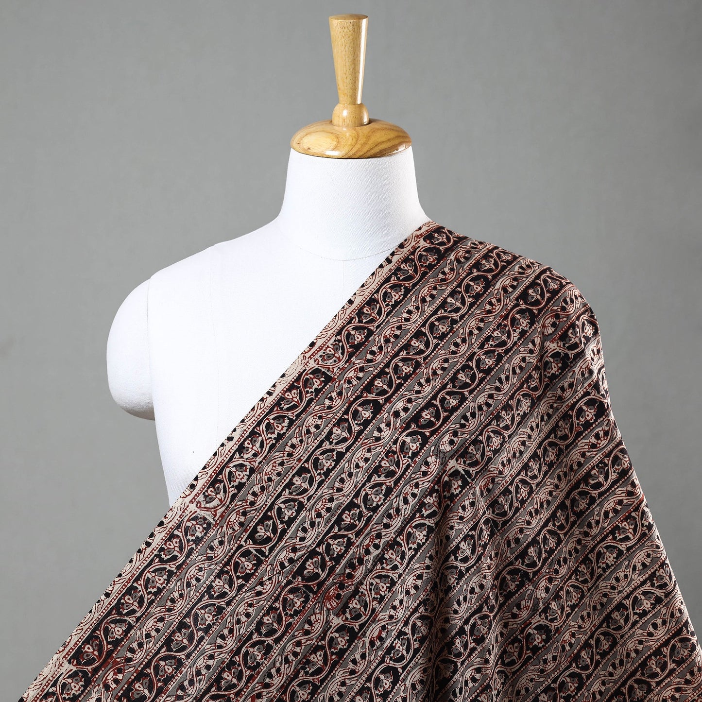 Black Natural Dyed Block Print Cotton Kalamkari Fabric