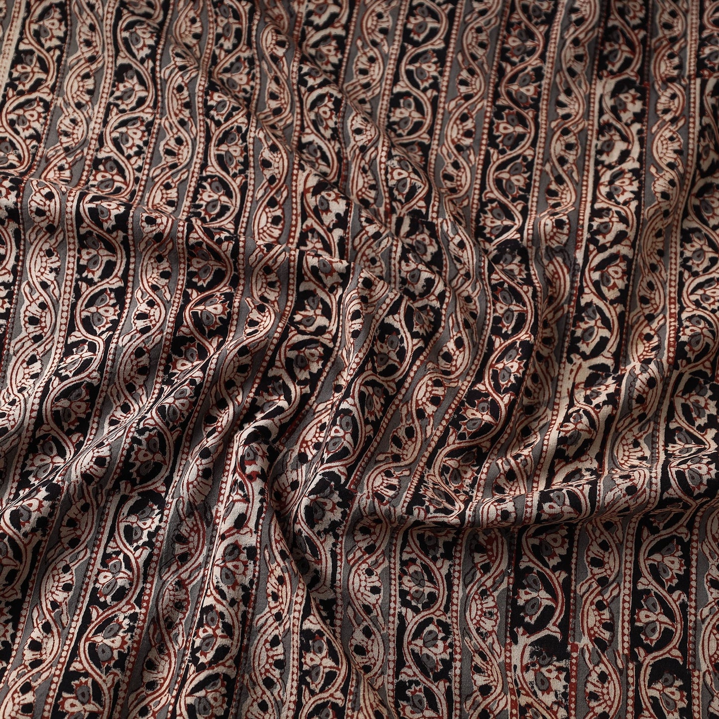 Black Natural Dyed Block Print Cotton Kalamkari Fabric