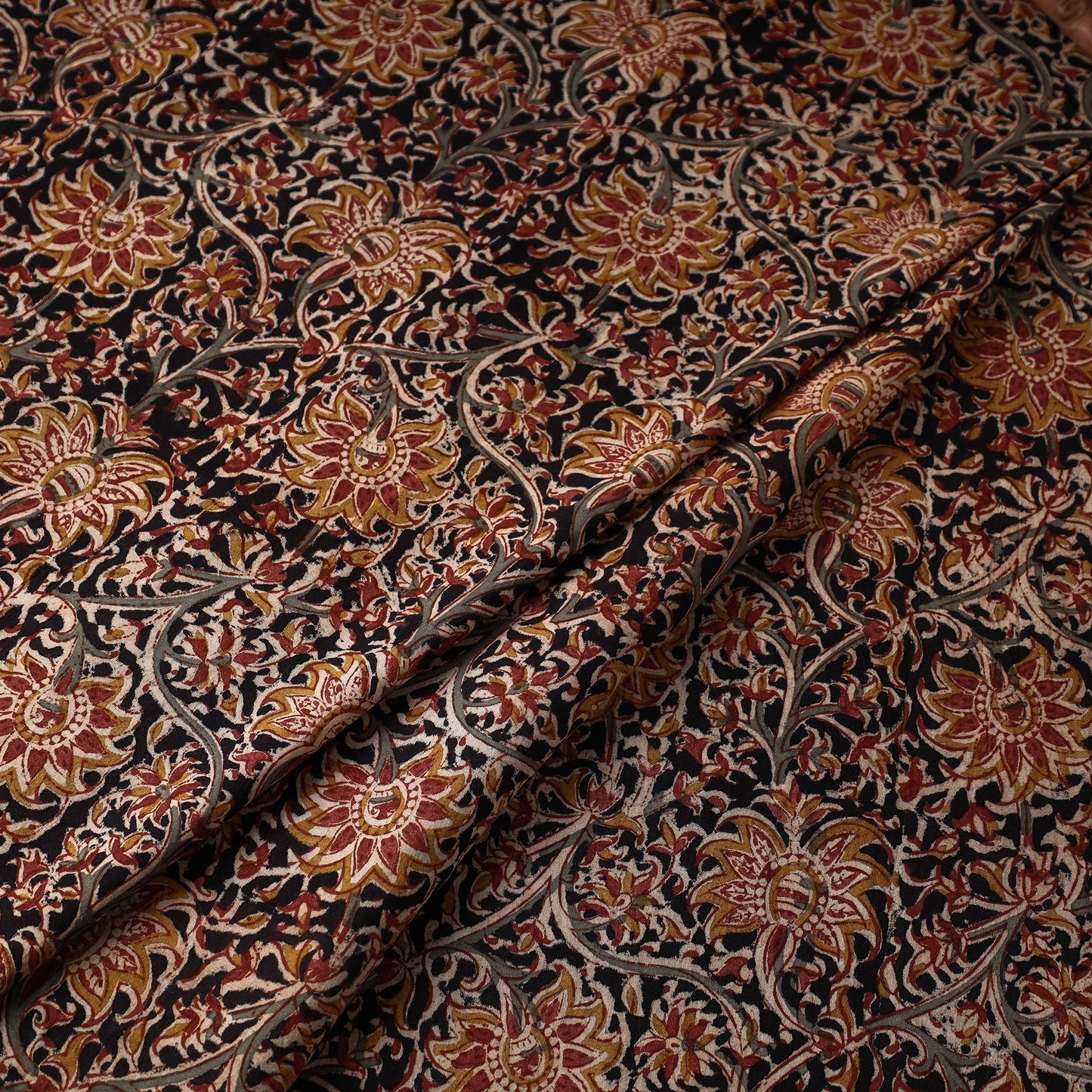  Black Natural Dyed Block Print Cotton Kalamkari Fabric