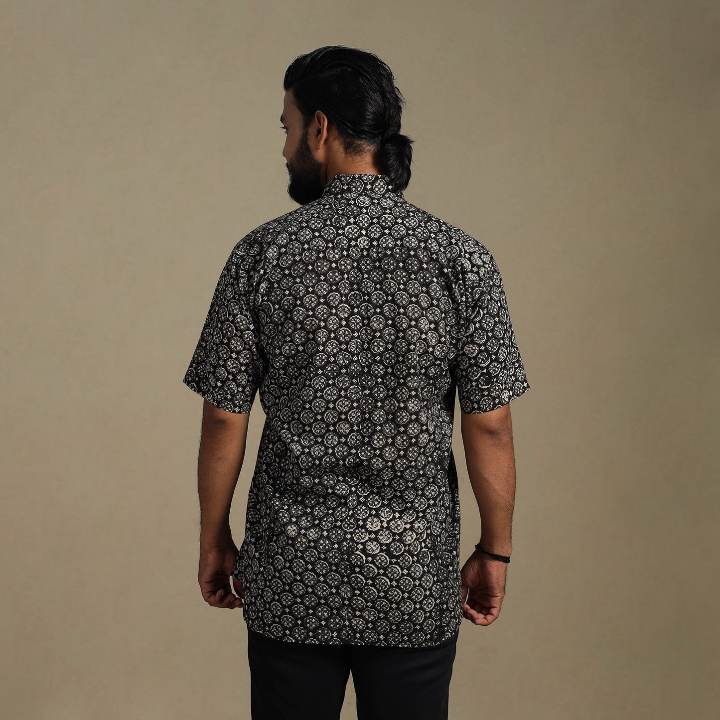 Black - natural dyed cotton men half sleeve bagru shirt 04
