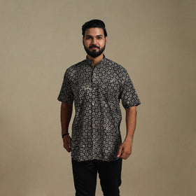 Black - natural dyed cotton men half sleeve bagru shirt 04