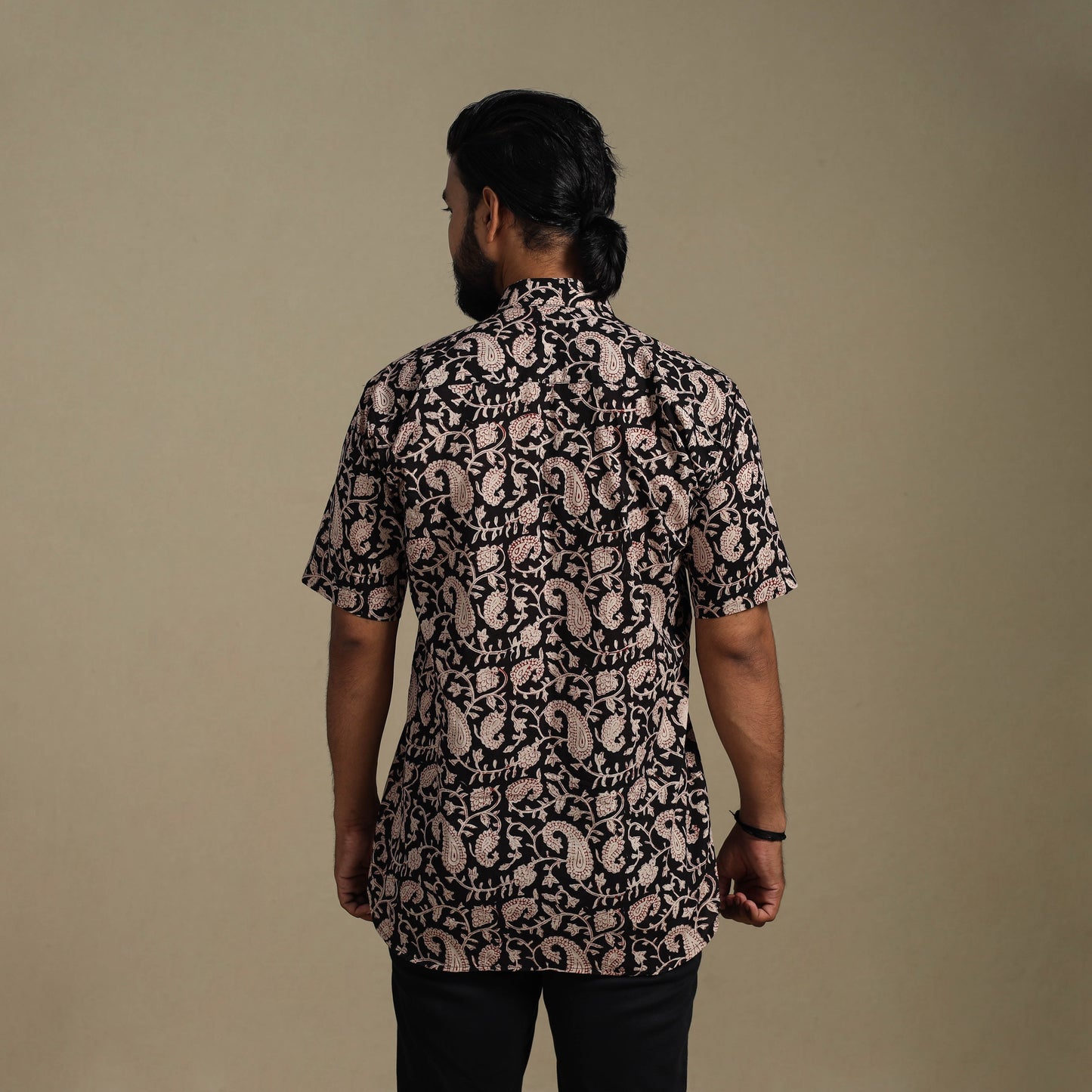 Black - natural dyed cotton men half sleeve bagru shirt 10