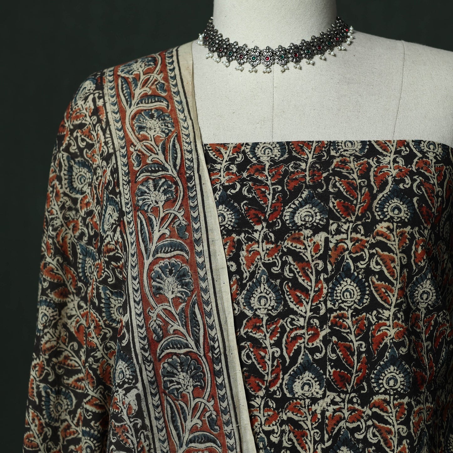 Natural dyed block print cotton pedana kalamkari 2pc