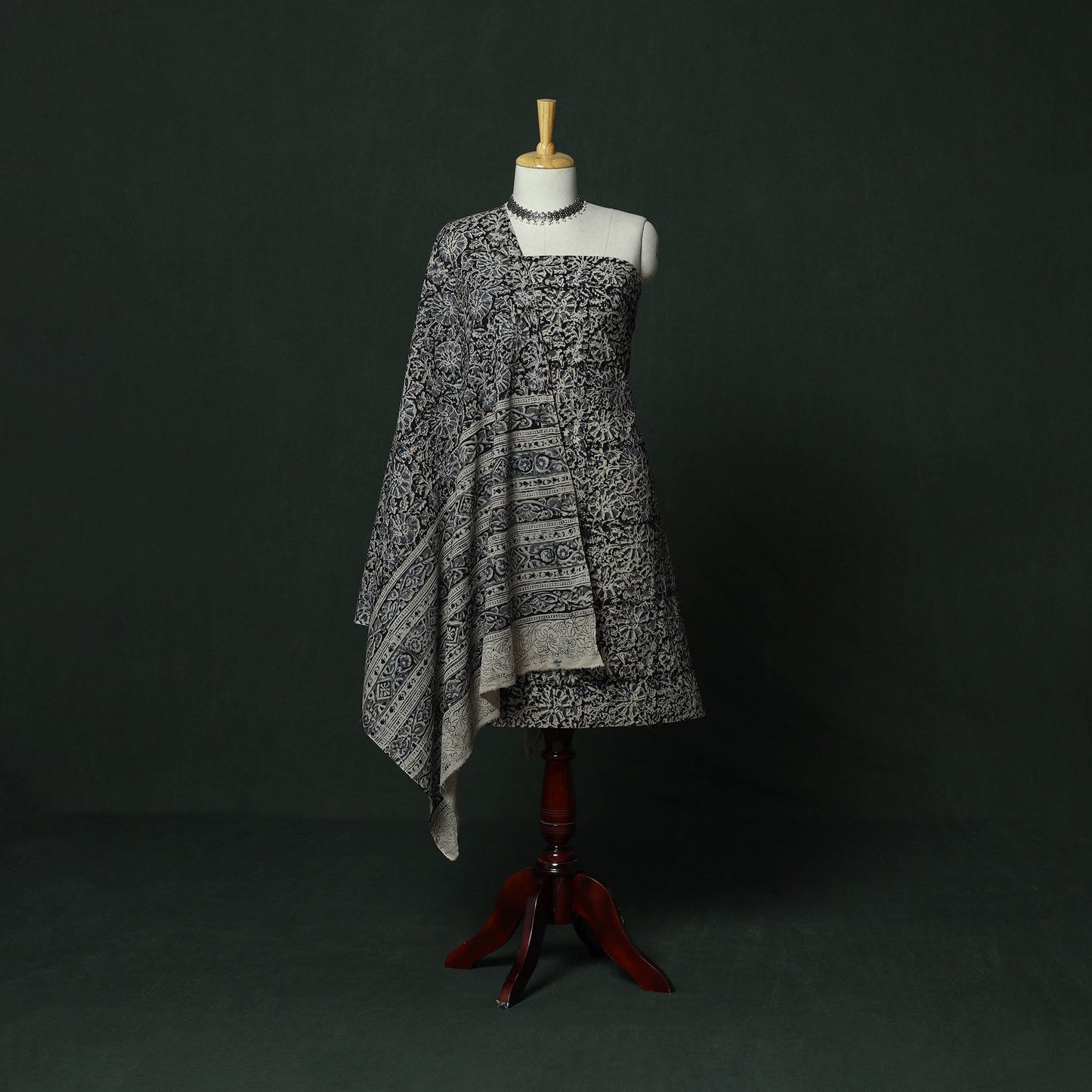 Natural dyed block print cotton pedana kalamkari 2pc