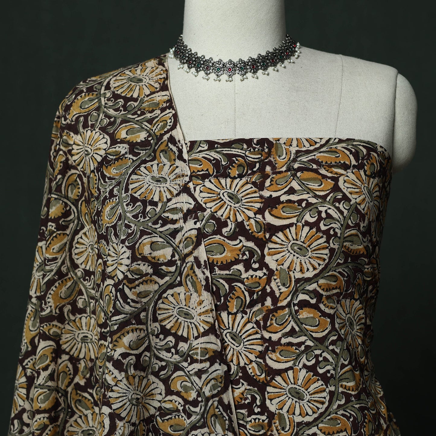 Natural dyed block print cotton pedana kalamkari 2pc