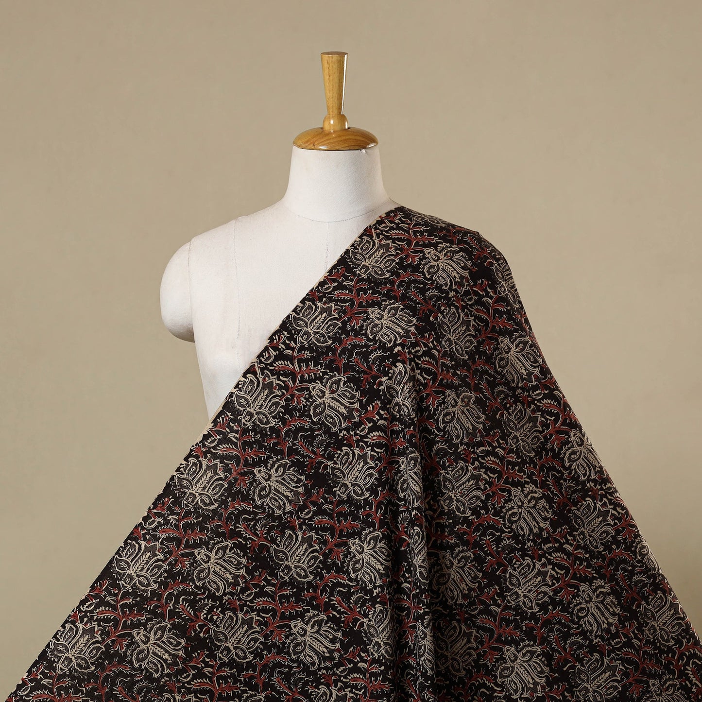 Black - natural dyed cotton pedana kalamkari fabric 15