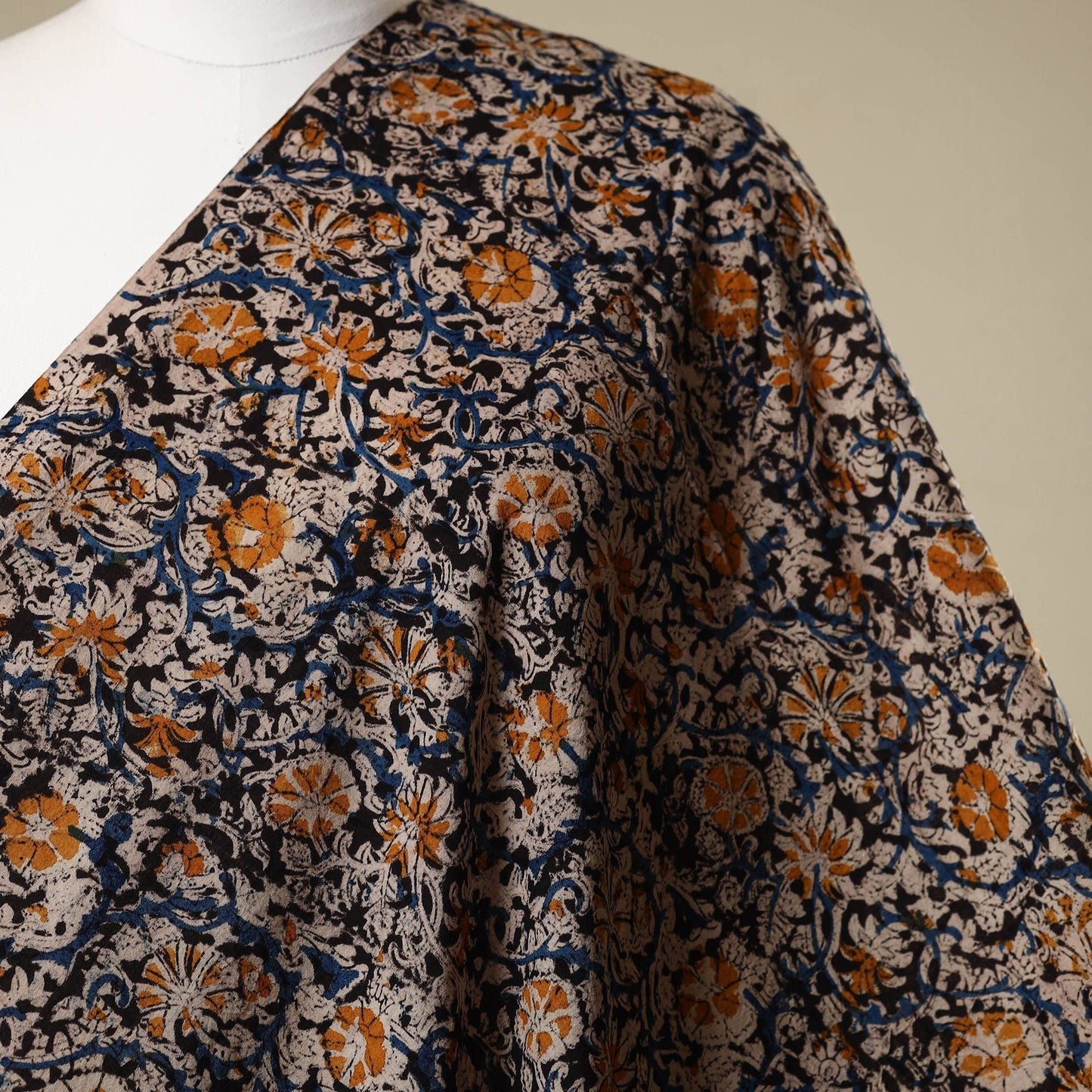 Black - natural dyed cotton pedana kalamkari fabric 15