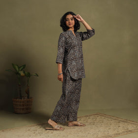 Black Natural Dyed Block Print Cotton Pedana Kalamkari Co-ord Set