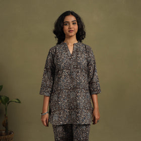 Black Natural Dyed Block Print Cotton Pedana Kalamkari Co-ord Set