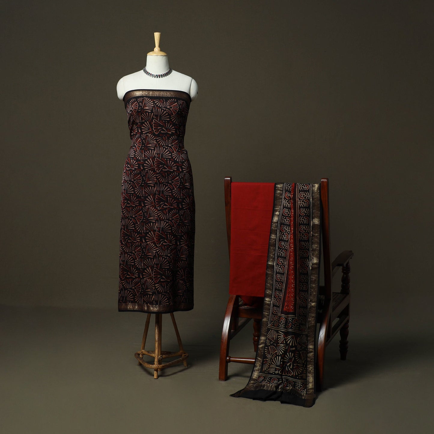 Natural dyed block print maheshwari silk bagru ajrakh 3pc