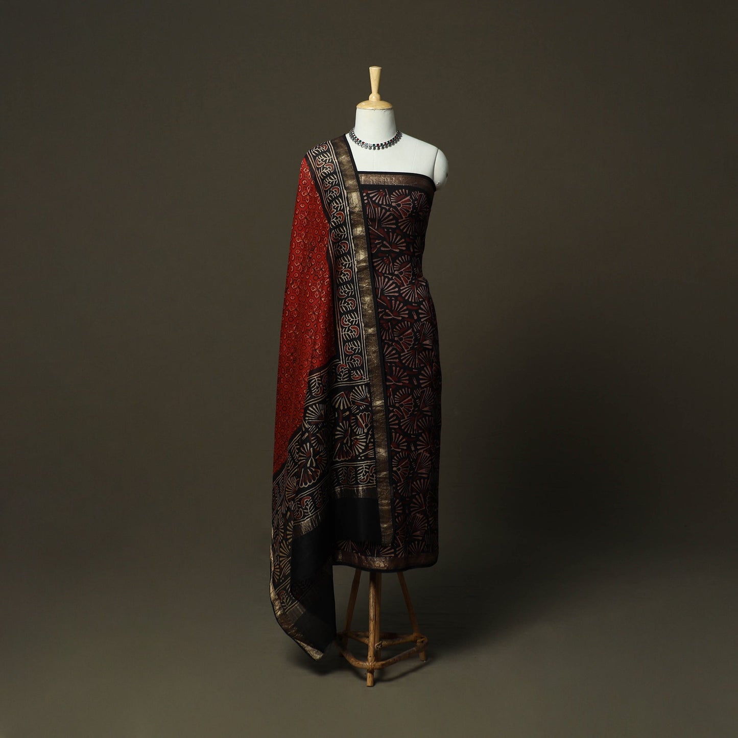 Natural dyed block print maheshwari silk bagru ajrakh 3pc