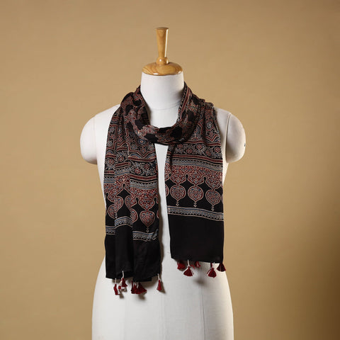 Black - natural dyed modal silk stole 10 - handcrafted