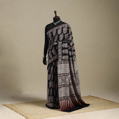 Black - natural dyed organza silk saree 22 - handcrafted