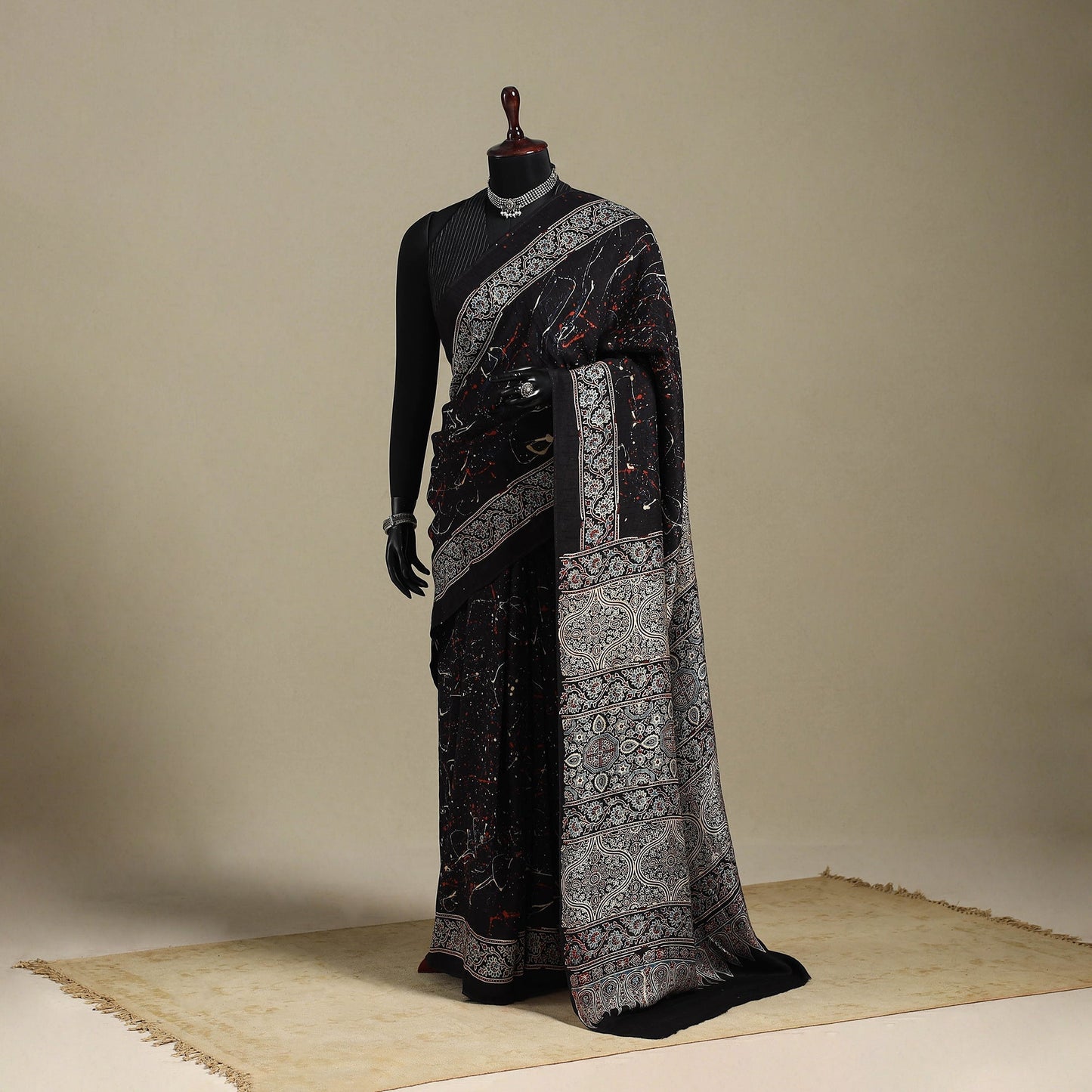 Black - natural dyed silk saree 09 - handcrafted