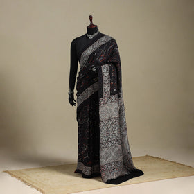 Black - natural dyed silk saree 09 - handcrafted