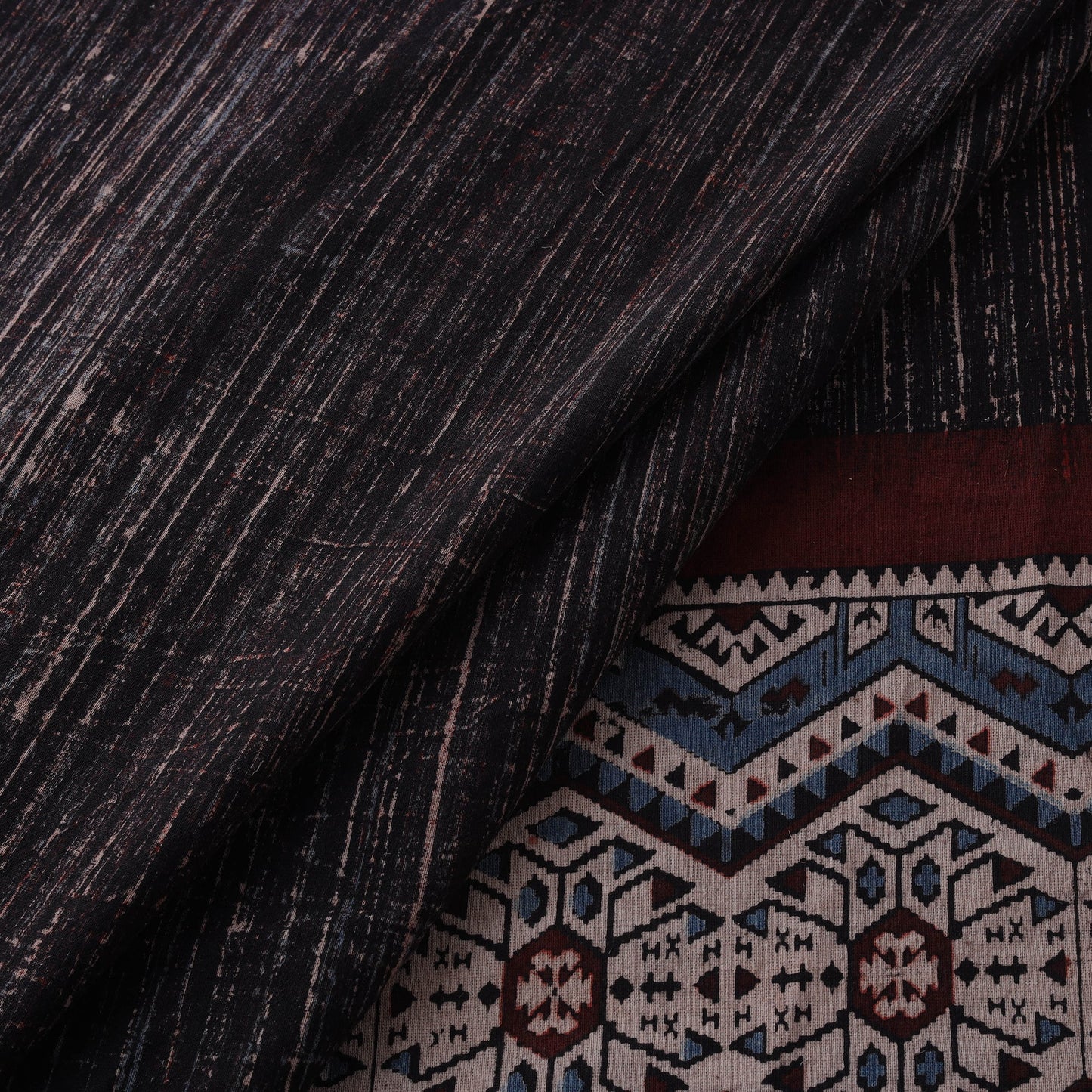 Natural dyed brush design cotton fabric 05 - handcrafted