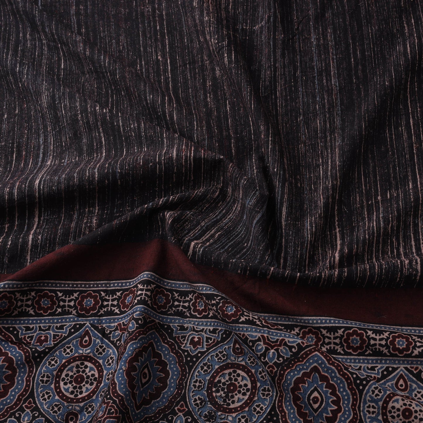 Natural dyed brush design cotton fabric 12 - handcrafted