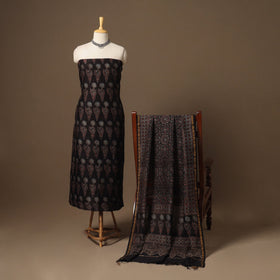 Black Natural Dyed Chanderi Silk 2pc Unstitched Ajrakh Dress Material