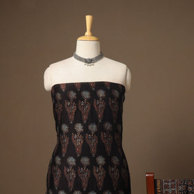 Black Natural Dyed Chanderi Silk 2pc Unstitched Ajrakh Dress Material