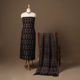 Black Natural Dyed Chanderi Silk 2pc Unstitched Ajrakh Dress Material