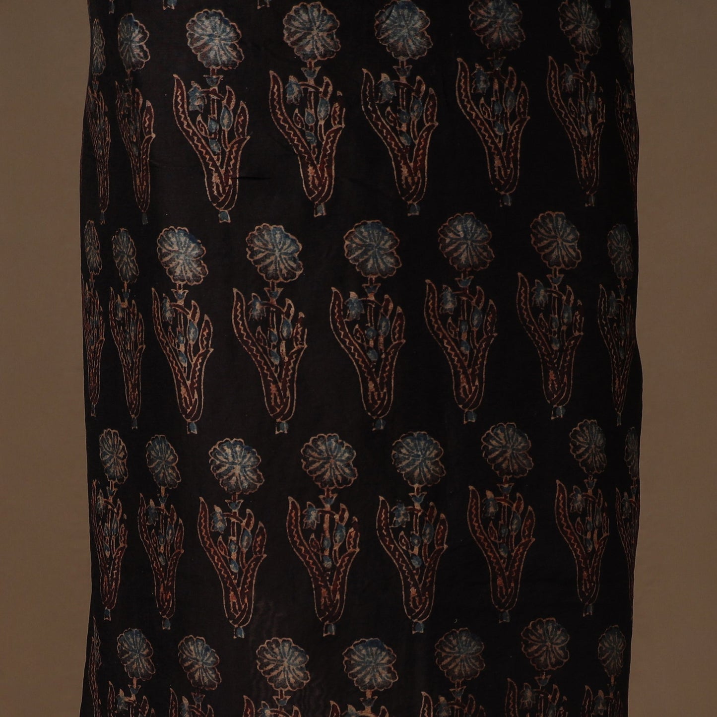 Black Natural Dyed Chanderi Silk 2pc Unstitched Ajrakh Dress Material