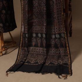 Black Natural Dyed Chanderi Silk 2pc Unstitched Ajrakh Dress Material