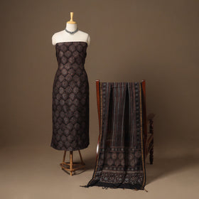 Black Natural Dyed Chanderi Silk 2pc Unstitched Ajrakh Dress Material