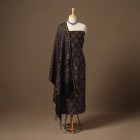 Black Natural Dyed Chanderi Silk 2pc Unstitched Ajrakh Dress Material