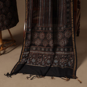 Black Natural Dyed Chanderi Silk 2pc Unstitched Ajrakh Dress Material