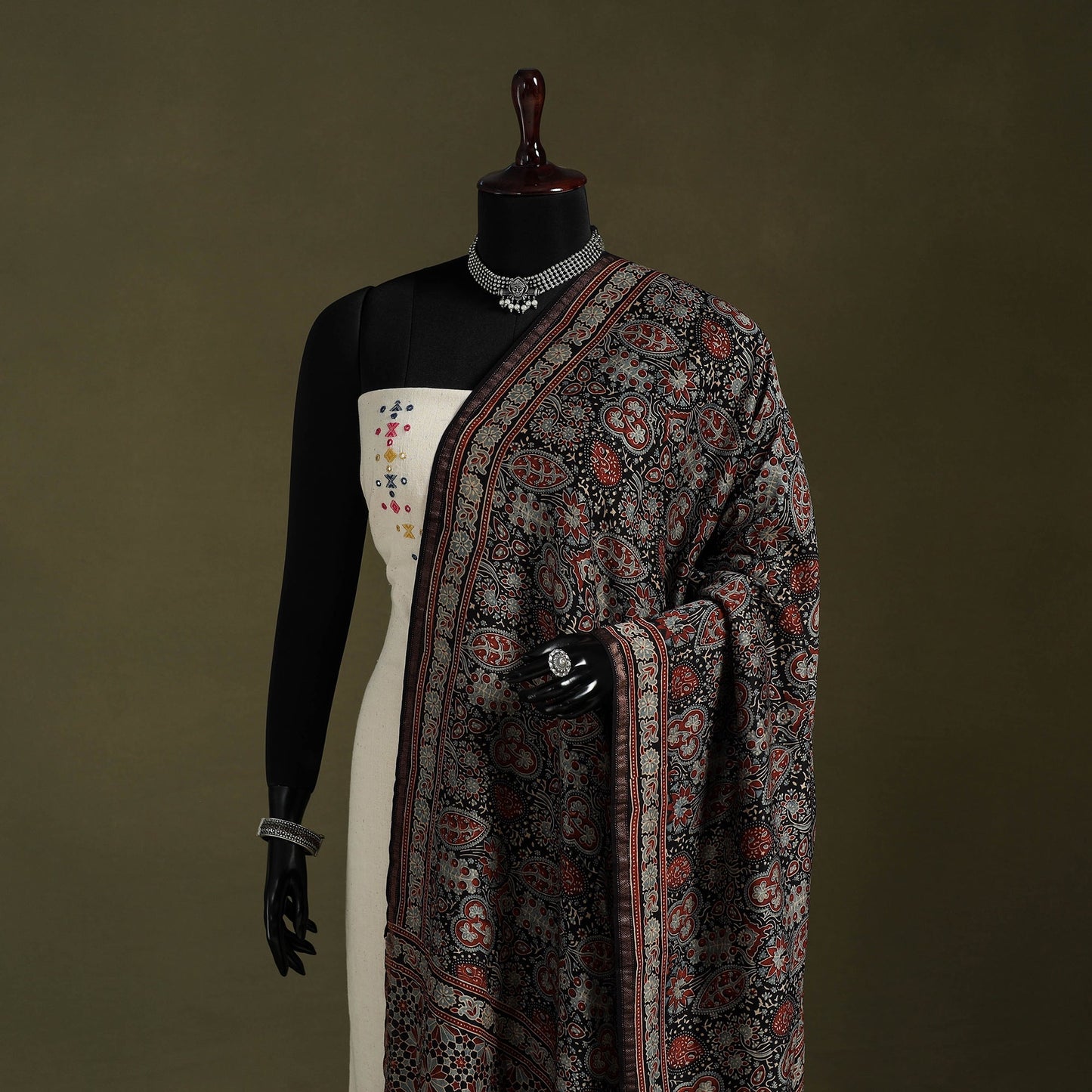 Black - natural dyed chanderi silk dupatta 15 - handcrafted