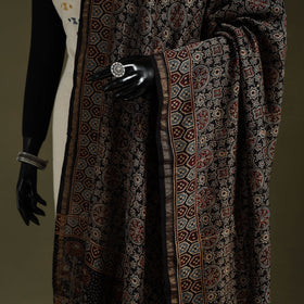 Black - natural dyed chanderi silk dupatta 13 - handcrafted