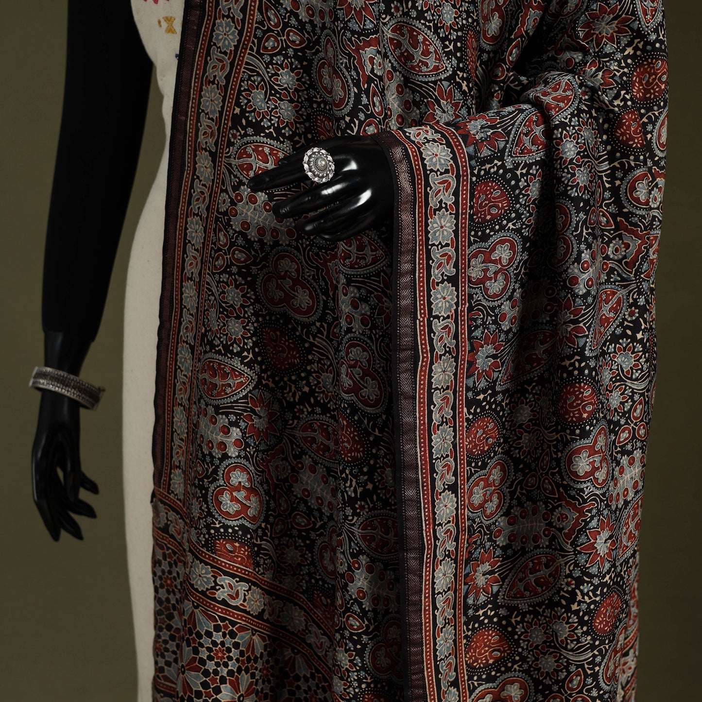 Black - natural dyed chanderi silk dupatta 15 - handcrafted