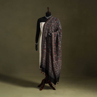 Black - natural dyed chanderi silk dupatta 15 - handcrafted