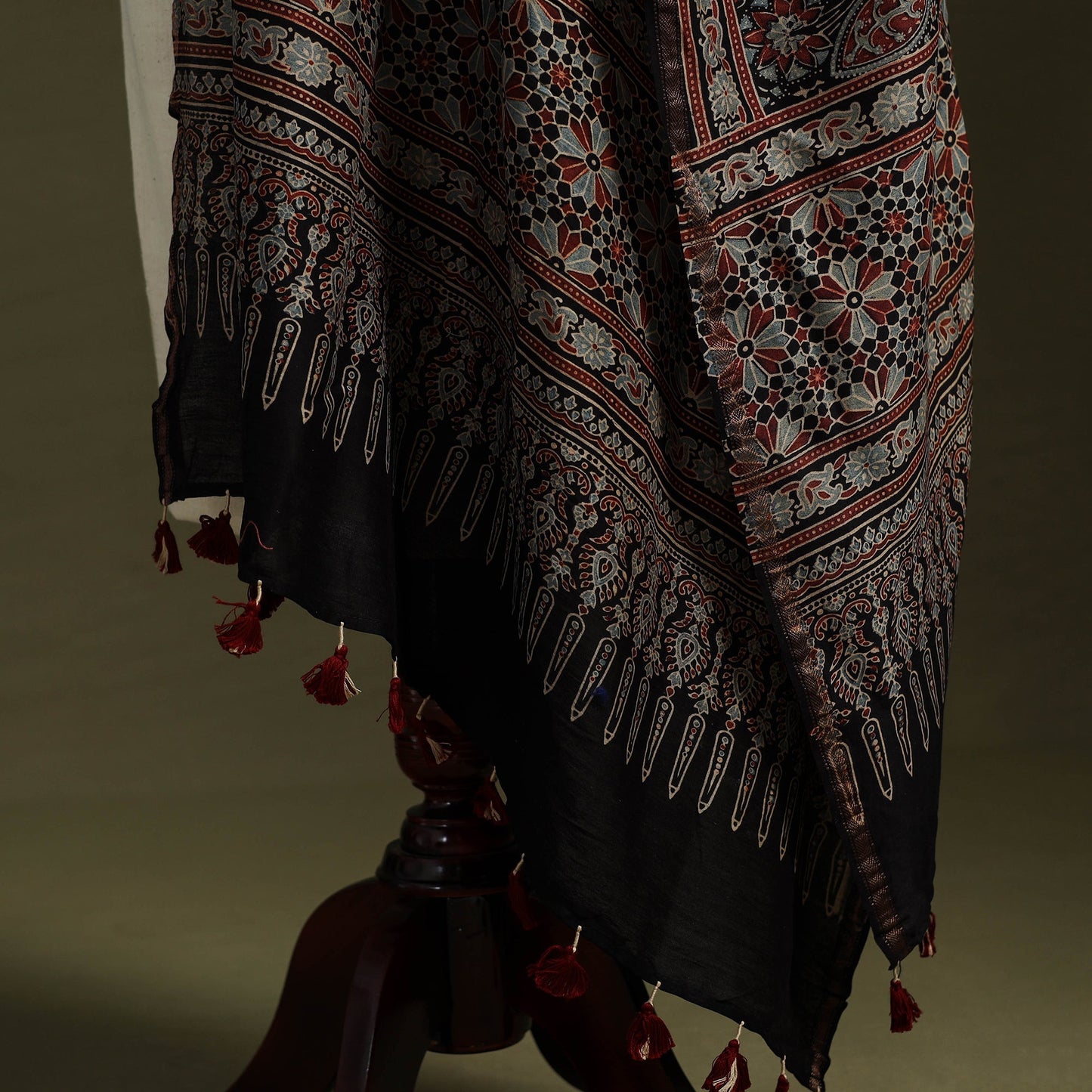 Black - natural dyed chanderi silk dupatta 15 - handcrafted