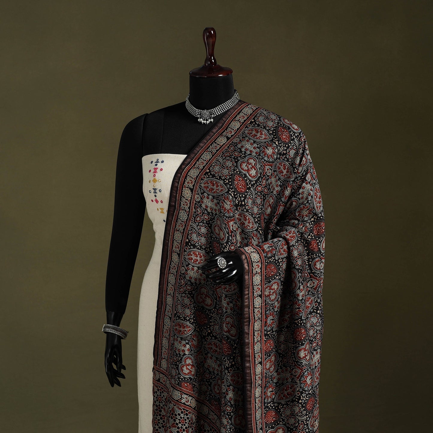 Black - natural dyed chanderi silk dupatta 15 - handcrafted