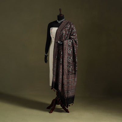 Black Natural Dyed Chanderi Silk Block Print Ajrakh Dupatta