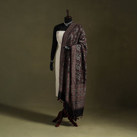 Black Natural Dyed Chanderi Silk Block Print Ajrakh Dupatta