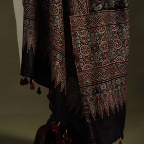 Black Natural Dyed Chanderi Silk Block Print Ajrakh Dupatta