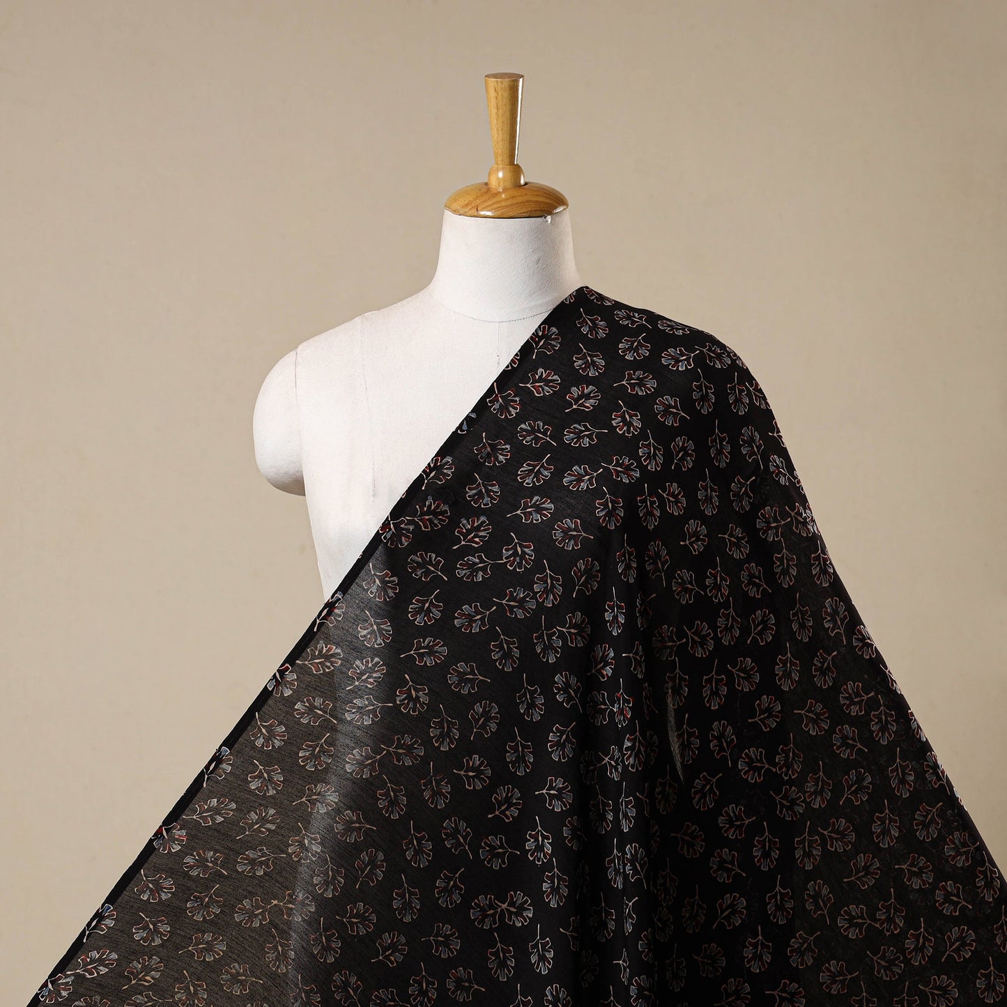 Black - natural dyed chanderi silk fabric 05 - handcrafted