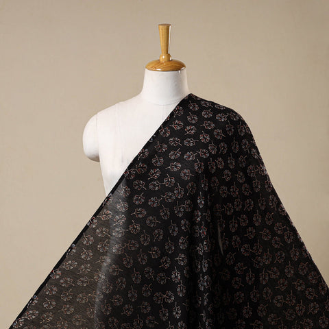 Black - natural dyed chanderi silk fabric 05 - handcrafted