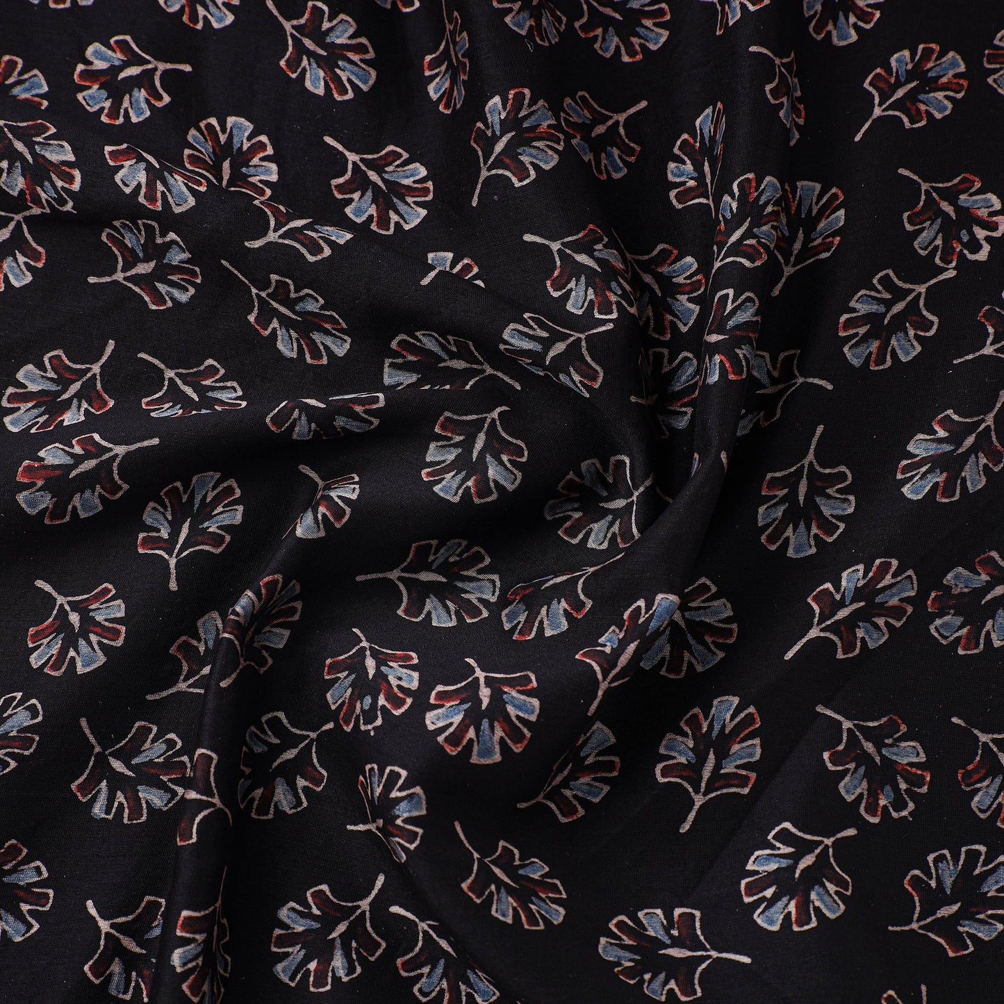 Black - natural dyed chanderi silk fabric 05 - handcrafted