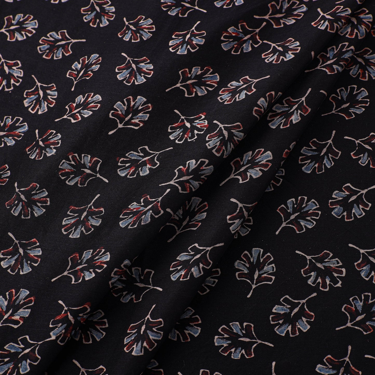 Black - natural dyed chanderi silk fabric 05 - handcrafted