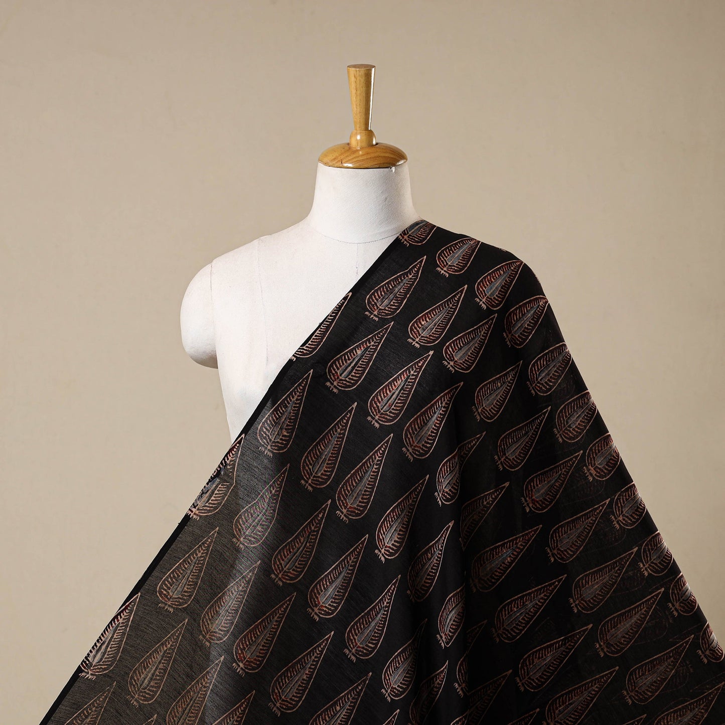 Black - natural dyed chanderi silk fabric 07 - handcrafted