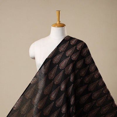 Black - natural dyed chanderi silk fabric 07 - handcrafted