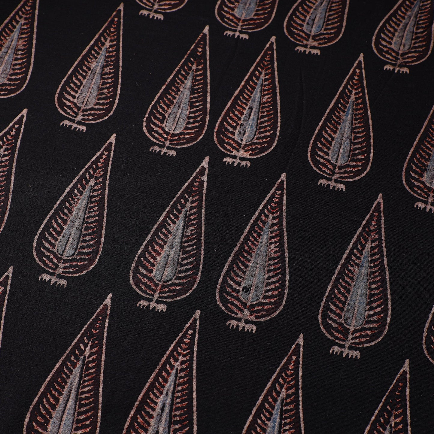 Black - natural dyed chanderi silk fabric 07 - handcrafted