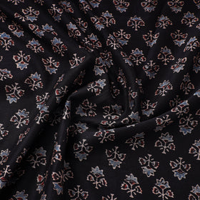 Black - natural dyed chanderi silk fabric 08 - handcrafted